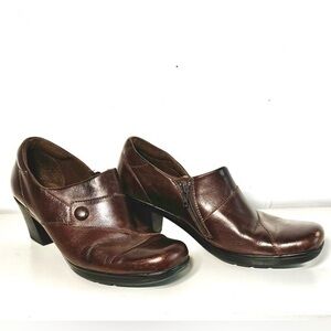 Clark’s Bendables Leather Booties Espresso Brown 2.5” Heel Shoe Size 9.5